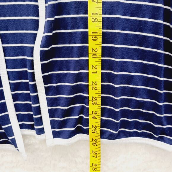 Sweater Open Cardigan Size L Navy Stripe Sailor Coastal Grandma Nautical Cruise - Picture 3 of 13